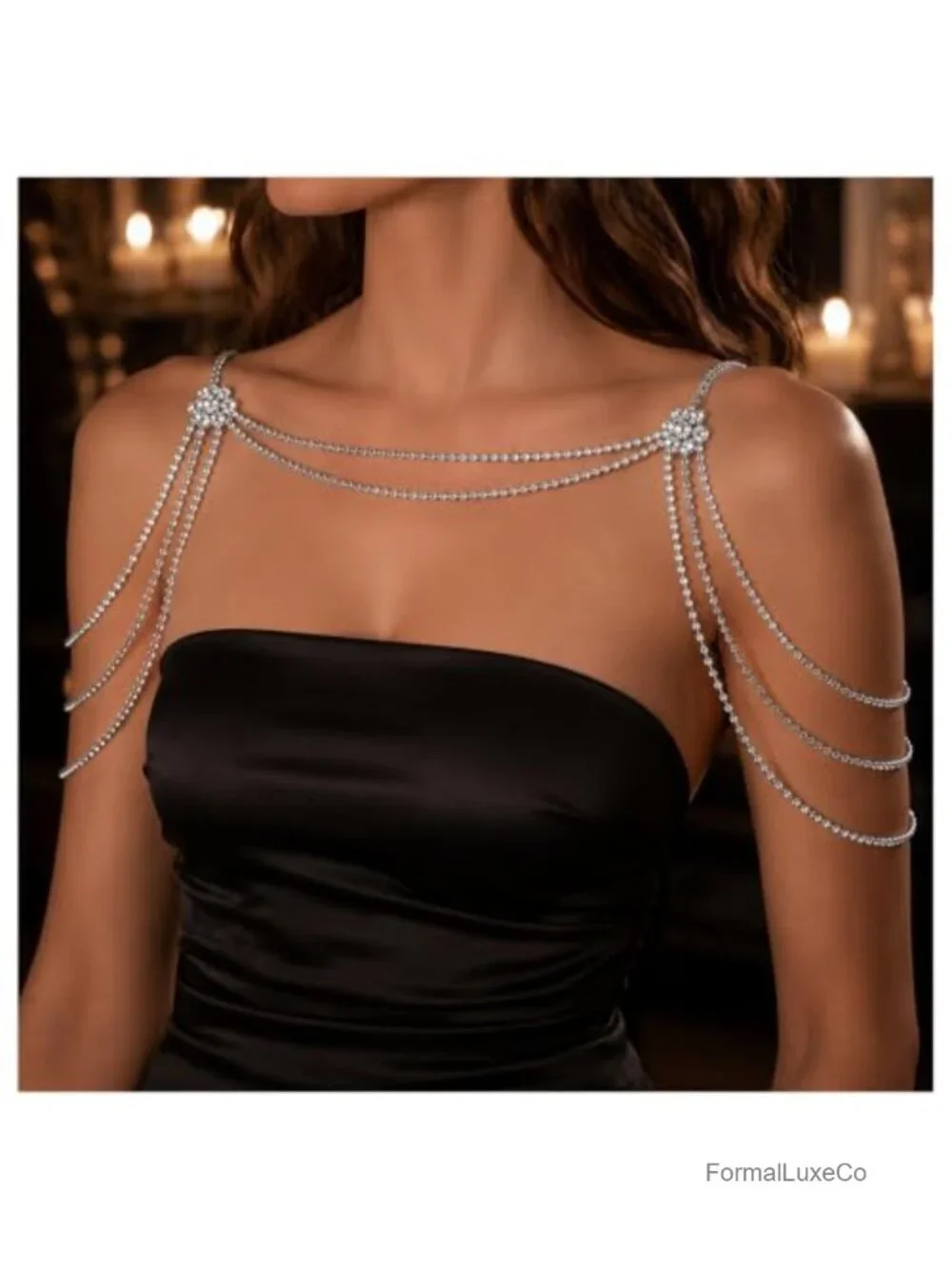 Multi-Layered Rhinestone Shoulder Chain Crystal Tassel Body Jewelry Bridal